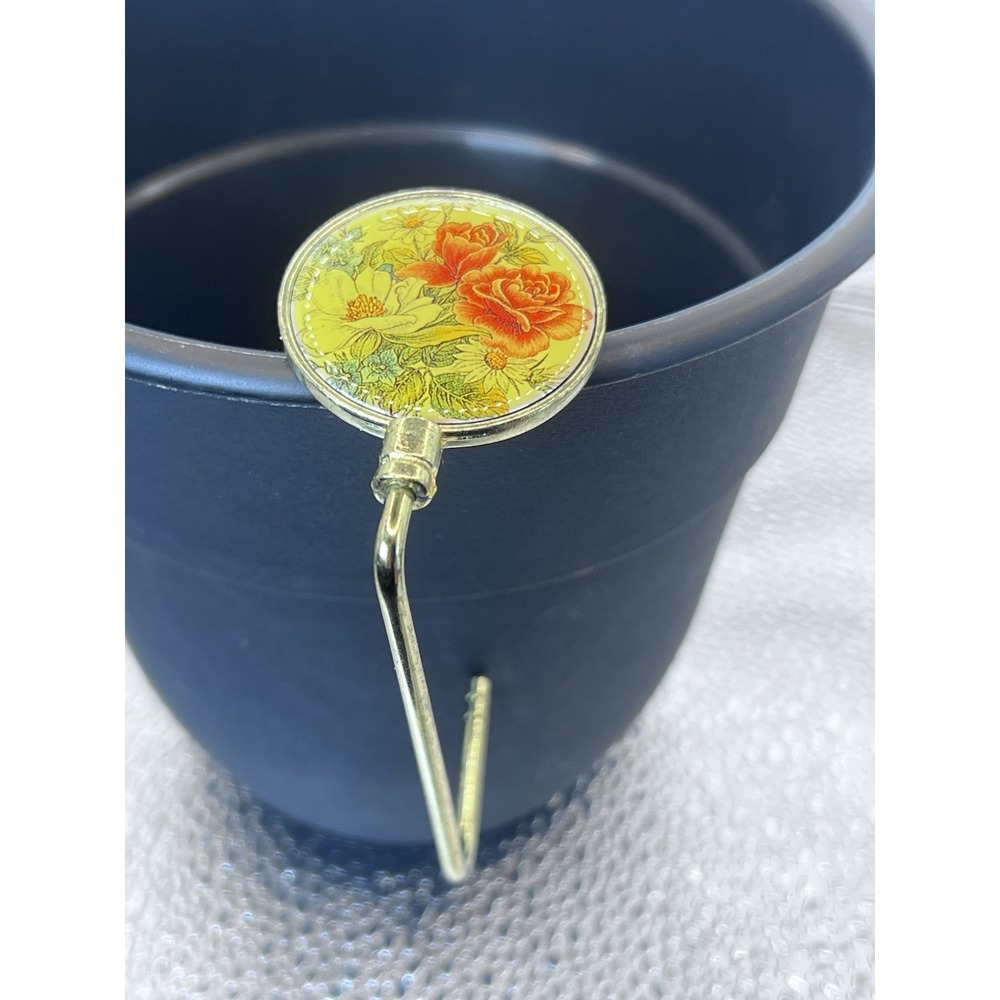 Gold Tone Purse Hanger Flowers Handbag Hook Resin Floral Design Yellow Red Orang